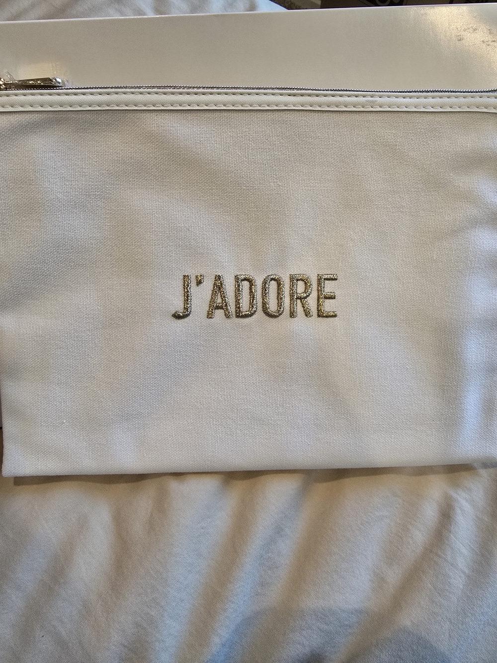 Dior White Canvas Pouch with Gold Hardware